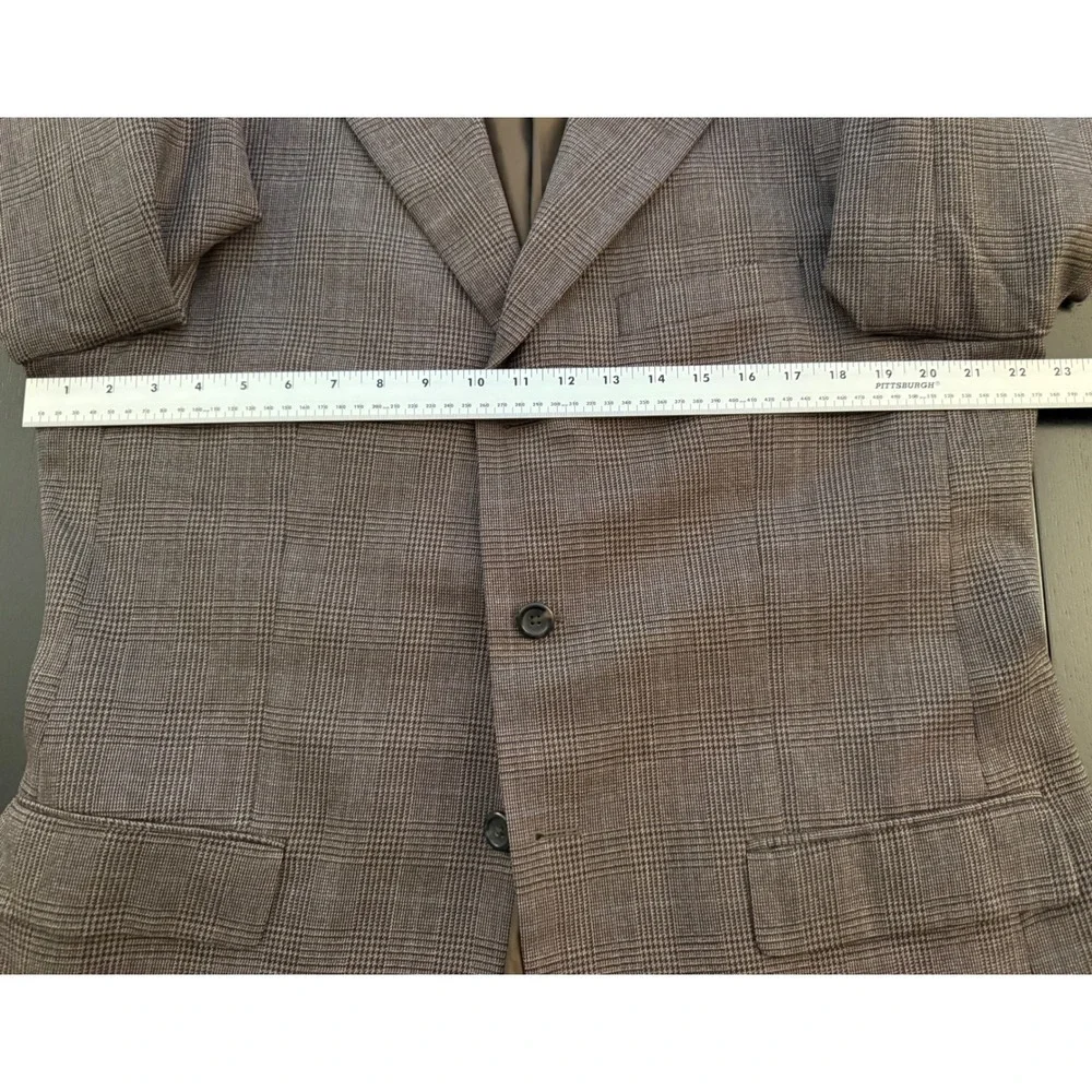 Linea Uomo Glen Check Sport Coat Mens 42R Brown Wool Three-Button‎ Blazer Jacket